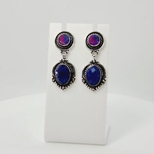 Blue Sapphire Bi-Color Tourmaline Drop Dangle Earrings Jewelry 1.6"